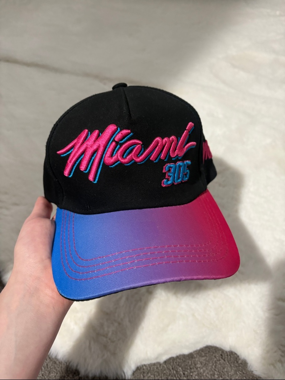 Miami 305 Gradient Baseball Cap - Black with Pink & Blue